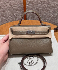 HERMES KELLY – MINI – ETOUPE  – CHEVRE – PHW