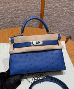 HERMES KELLY – MINI – BLUE ROY  – OSTRICH – PHW