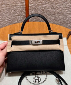 HERMES KELLY - MINI - NOIR & ROSE SAKURA - EPSOM - PHW