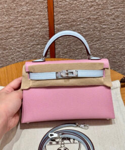 HERMES KELLY – MINI – MAUVE & BLUE BRUME – EPSOM – PHW