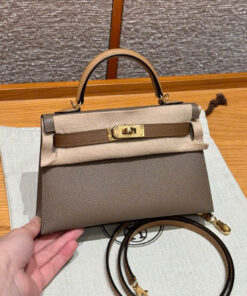 HERMES KELLY - MINI - ETOUPE & ALEZAN & BISCUIT - EPSOM - GHW