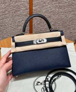 HERMES KELLY - MINI - BLUE INDIGO & BLUE ENCER - CHEVRE - PHW