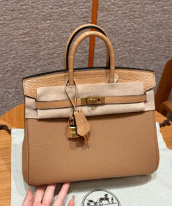 HERMES BIRKIN - 25 - CHAI - TOGO & ALLIGTOR - GHW