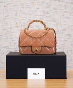 CHANEL TOP HANDLE – MINI – BEIGE – SHINY LAMBSKIN – GOLD CHAMPAGNE