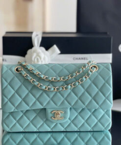 CHANEL CLASSIC - 25 - LIGHT BLUE - CAVIAR - GOLD CHAMPAGNE