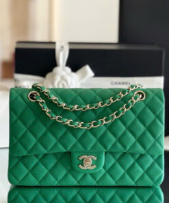 CHANEL CLASSIC - 25 - GREEN - CAVIAR - GOLD CHAMPAGNE