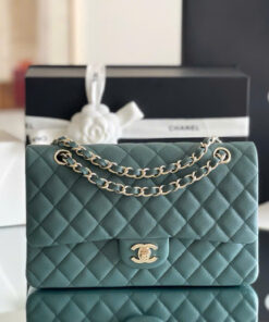 CHANEL CLASSIC - 25 - BLUE GREEN - CAVIAR - GOLD CHAMPAGNE