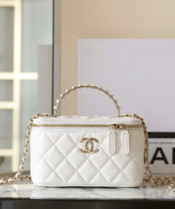 CHANEL VANITY HANDLE – SMALL - WHITE – LAMBSKIN – GOLD CHAMPAGNE