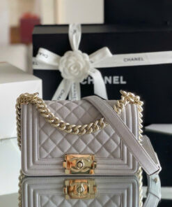 CHANEL BOY – SMALL – GREY – CAVIAR – GOLD CHAMPAGNE