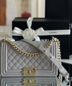CHANEL BOY – MEDIUM – GREY – CAVIAR – GOLD CHAMPAGNE