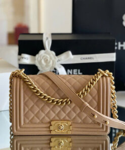 CHANEL BOY – MEDIUM – BEIGE – CAVIAR – GOLD