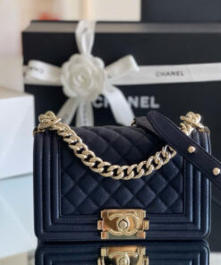 CHANEL BOY – SMALL – DARK BLUE – CAVIAR – GOLD CHAMPAGNE