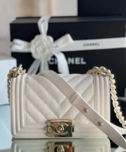 CHANEL BOY – SMALL – WHITE – CAVIAR – GOLD