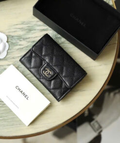 CHANEL WALLET CARD HOLDER  - MINI - BLACK - CAVIAR - SILVER