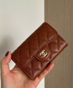 CHANEL WALLET CARD HOLDER - MINI - BROWN - CAVIAR - GOLD CHAMPAGNE