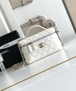 CHANEL VANITY HANDLE – WHITE  – CAVIAR – GOLD CHAMPAGNE