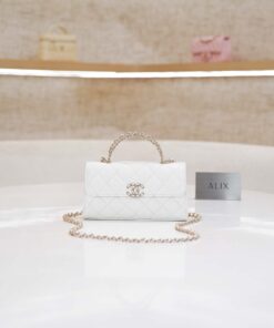 CHANEL KELLY TOP HANDLE 25S – WHITE – CAVIAR – GOLD CHAMPAGNE