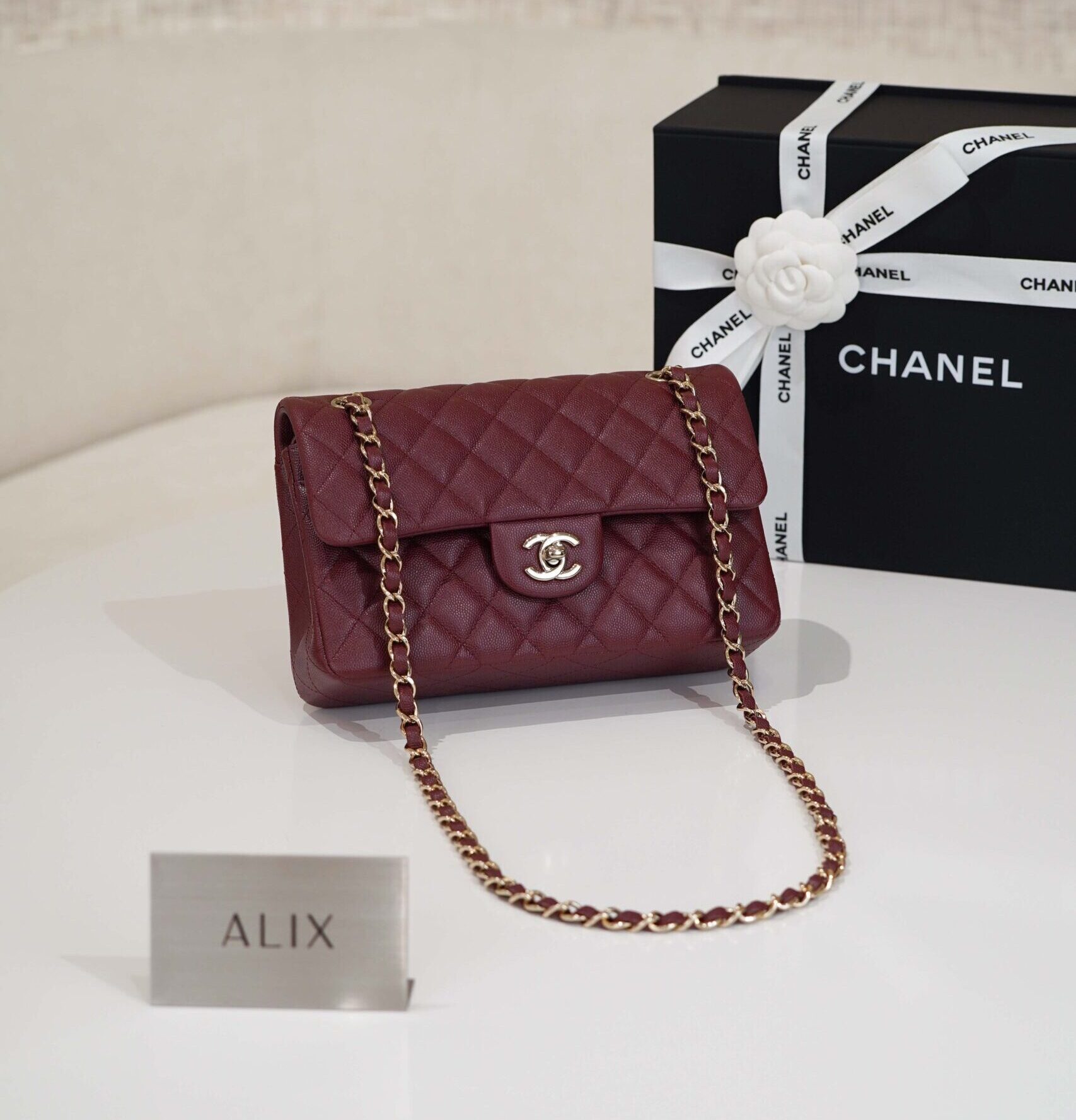 CHANEL CLASSIC - 23 - BURGUNDY - CAVIAR - GOLD CHAMPAGNE