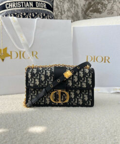 DIOR 30 MONTAIGNE EAST WEST BAG WITH CHAIN - MINI - BLUE -  CANVAS -GOLD