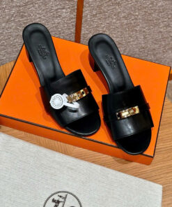 HERMES GIGI 50 SANDAL - NOIR - SWIFT - GHW