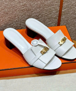 HERMES GIGI 50 SANDAL - BLANC - SWIFT - GHW