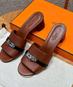 HERMES GIGI 50 SANDAL - ROUGE SELLIER - SWIFT - PHW