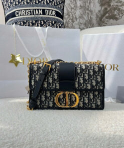 DIOR 30 MONTAIGNE EAST WEST BAG WITH CHAIN - BLUE -  CANVAS -GOLD