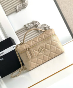 CHANEL VANITY HANDLE – BEIGE – CAVIAR – GOLD CHAMPAGNE