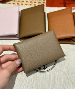 HERMES CALVIN DUO CARD HOLDER - ETOUPE - EPSOM - PHW