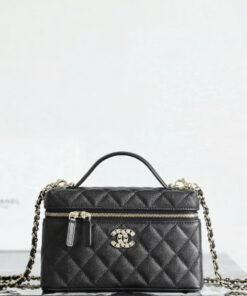 CHANEL VANITY HANDLE – BLACK – CAVIAR – GOLD CHAMPAGNE