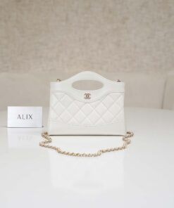 CHANEL 31 – MINI – WHITE – SHINY CALFSKIN – GOLD CHAMPAGNE