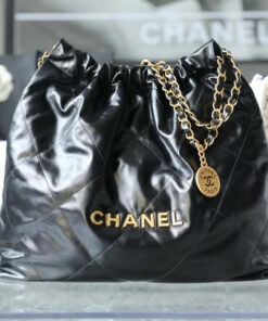 CHANEL 22 – MEDIUM – BLACK – SHINY CALFSKIN – GOLD