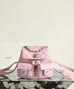 CHANEL BACKPACK – MINI –LIGHT PINK – CAVIAR – GOLD CHAMPAGNE