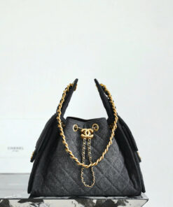 CHANEL 25 – SMALL – BLACK – DENIM – GOLD