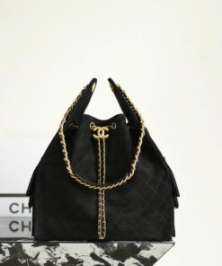 CHANEL 25 – MEDIUM – BLACK – SUEDE – GOLD