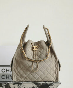 CHANEL 25 – MEDIUM – GREY – SUEDE CALFSKIN – GOLD