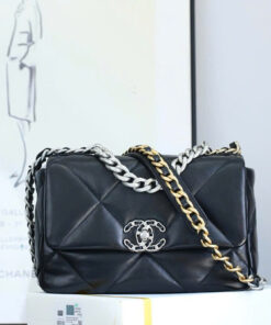 CHANEL 19 - SMALL - BLACK - LAMBSKIN - SILVER