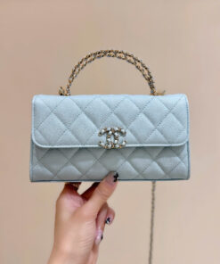 CHANEL KELLY TOP HANDLE 25S – LIGHT BLUE – CAVIAR – GOLD CHAMPAGNE