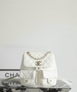 CHANEL BACKPACK – SMALL – WHITE – CAVIAR – GOLD