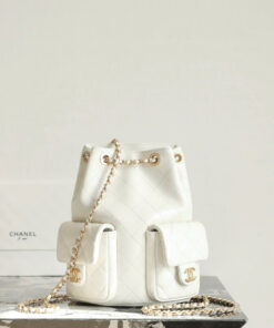 CHANEL BACKPACK – SMALL - WHITE – LAMBSKIN – GOLD