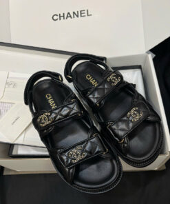 CHANEL QUILTED DAD SANDAL - BLACK - LAMBSKIN