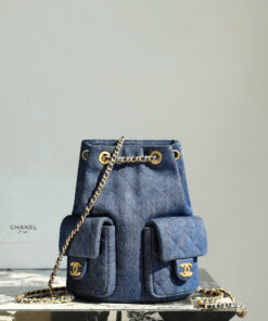 CHANEL BACKPACK – SMALL – DARK BLUE – DENIM – GOLD