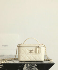 CHANEL VANITY HANDLE – SMALL – LATTE – CAVIAR – GOLD CHAMPAGNE