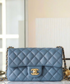 CHANEL FLAP BAG WITH CHAIN – SMALL - BLUE – LAMBSKIN – GOLD