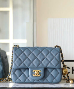 CHANEL FLAP BAG WITH CHAIN – MINI – BLUE – LAMBSKIN – GOLD