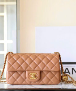 CHANEL FLAP BAG WITH CHAIN – SMALL - CAMEL – LAMBSKIN – GOLD