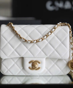 CHANEL FLAP BAG WITH CHAIN – MINI – WHITE – LAMBSKIN – GOLD