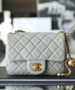 CHANEL FLAP BAG WITH CHAIN – MINI – GREY – LAMBSKIN – GOLD