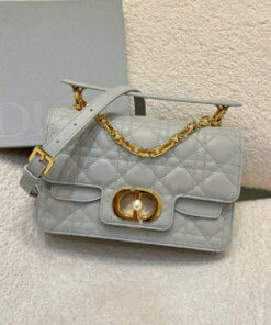 DIOR JOLIE TOP HANDLE - SMALL - CLOUD GRAY - CALFSKIN - GOLD