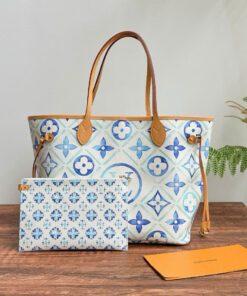 LV NEVERFULL - MM - BLUE -  MONOGRAM CANVAS - GOLD